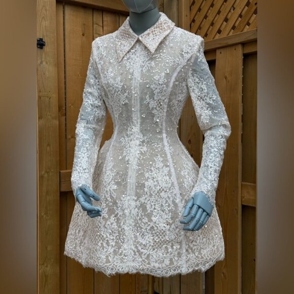 🆕 BRONX & BANCO 🧿 NWOT Adelaide White Lace Bridal Mini Dress, Sz XS US 2 - Picture 3 of 16
